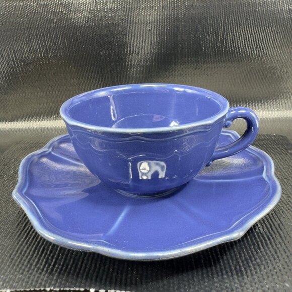 Pierre Deux Blue Teacup And Saucer Set Ceramic Made In Portugal Cup Plate Set - Picture 15 of 16